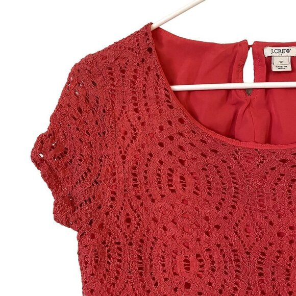 J.Crew Factory fully lined coral bright colors nylon lace overlay short sleeved - Picture 2 of 5
